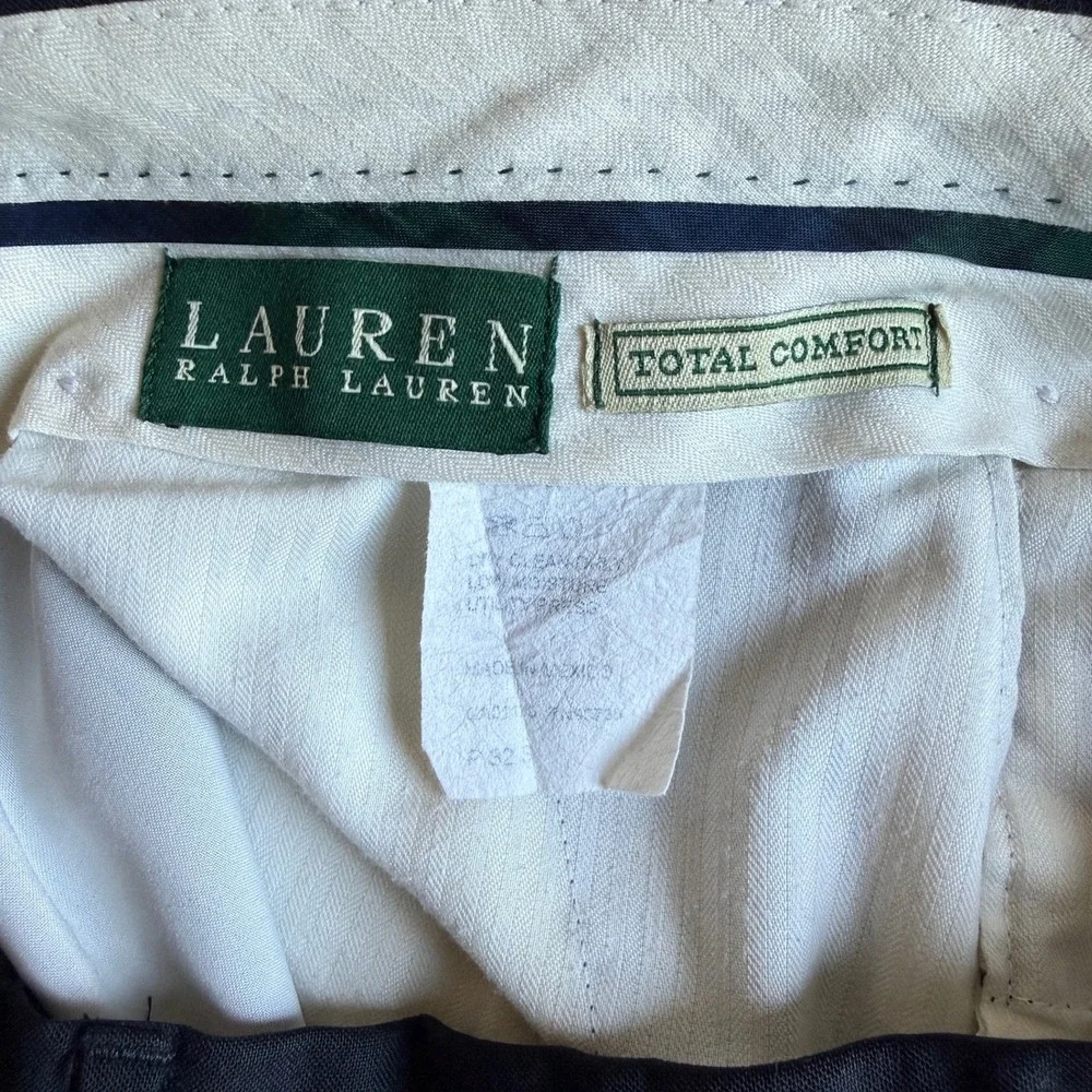 VTG Lauren Ralph Lauren Total Comfort Mens Black Dress Pants Flat Front 32 Short